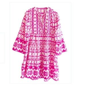 Lola Australia Moroccan Mini Dress Sz XS Pink w/ Gold Threads Boho 100% Cotton